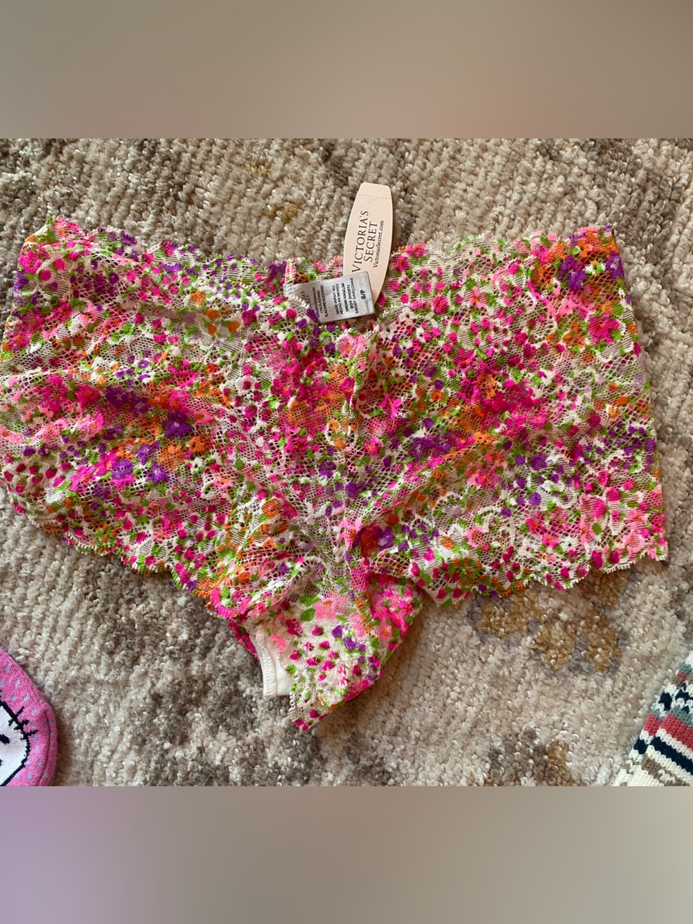 Victoria's Secret Neon Floral Lace Shorts in Hot Pink, Orange, Green, Purple